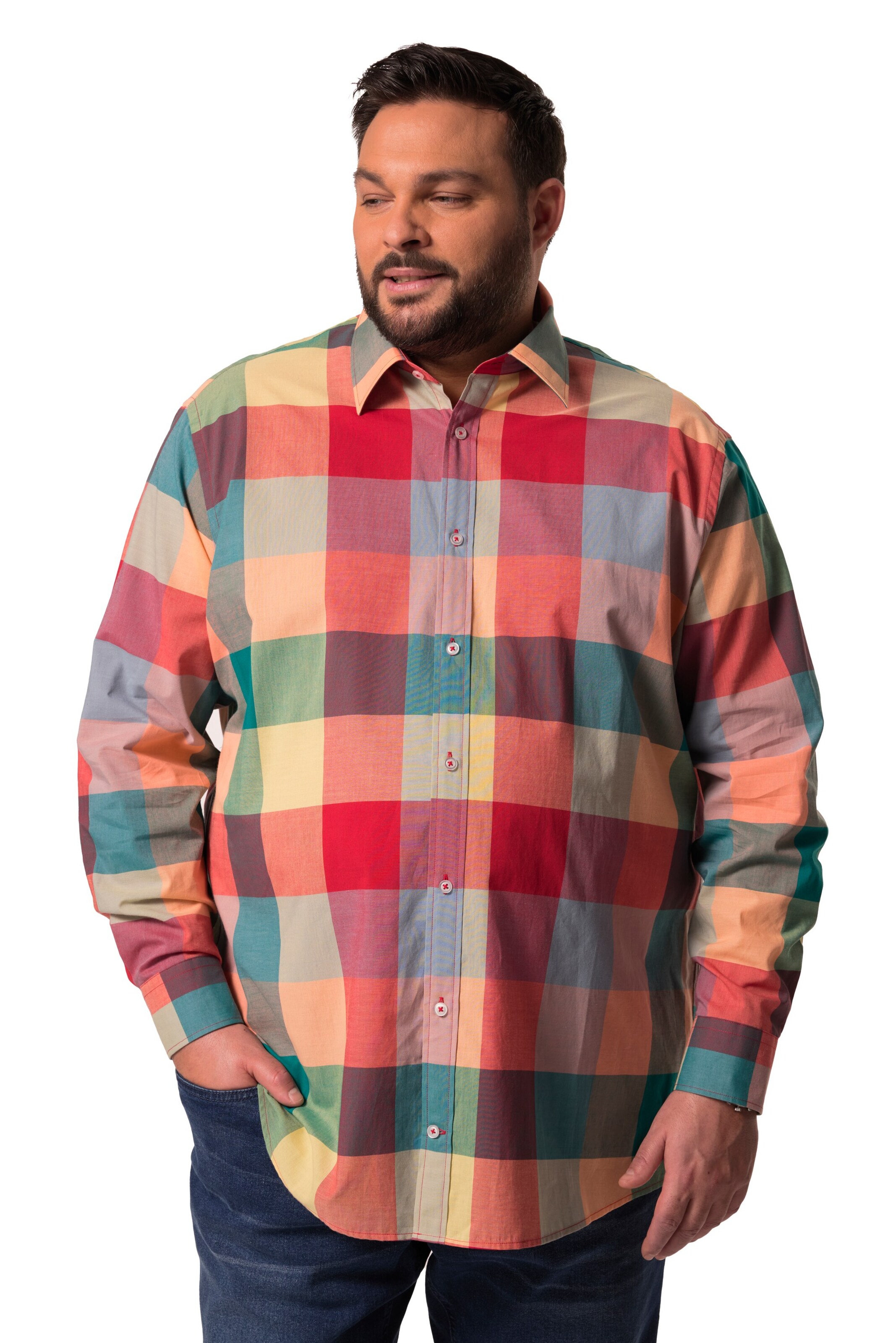 Men Plus Comfort fit Overhemd in Rood: voorkant