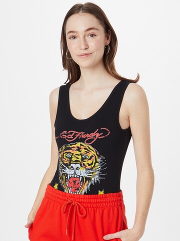 Ed Hardy Shirt Bodysuit 'LA Tiger Roar' in Black: front