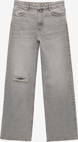 Pull&Bear Wide leg Jeans in Grijs: voorkant