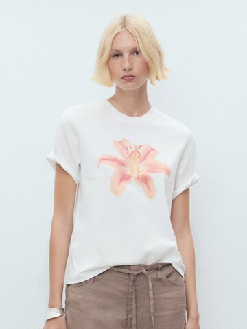 MANGO Тениска 'FLORAL' в бяло: отпред