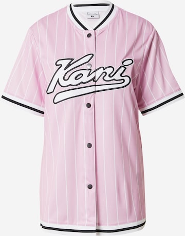 Maglietta 'Varsity Pinstripe' di Karl Kani in rosa: frontale