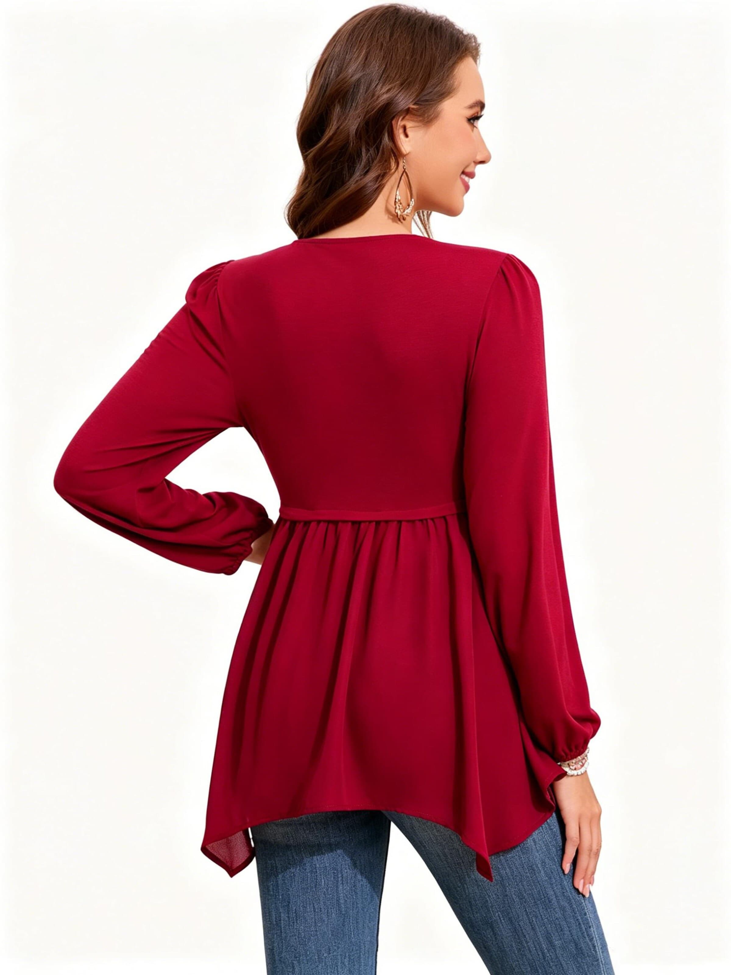KoJooin Marynarka 'Damen-Cardigan mit drapierter Vorderseite, langen Ärmeln und asymmetrischem Wasserfallsaum, leicht' w kolorze czerwony
