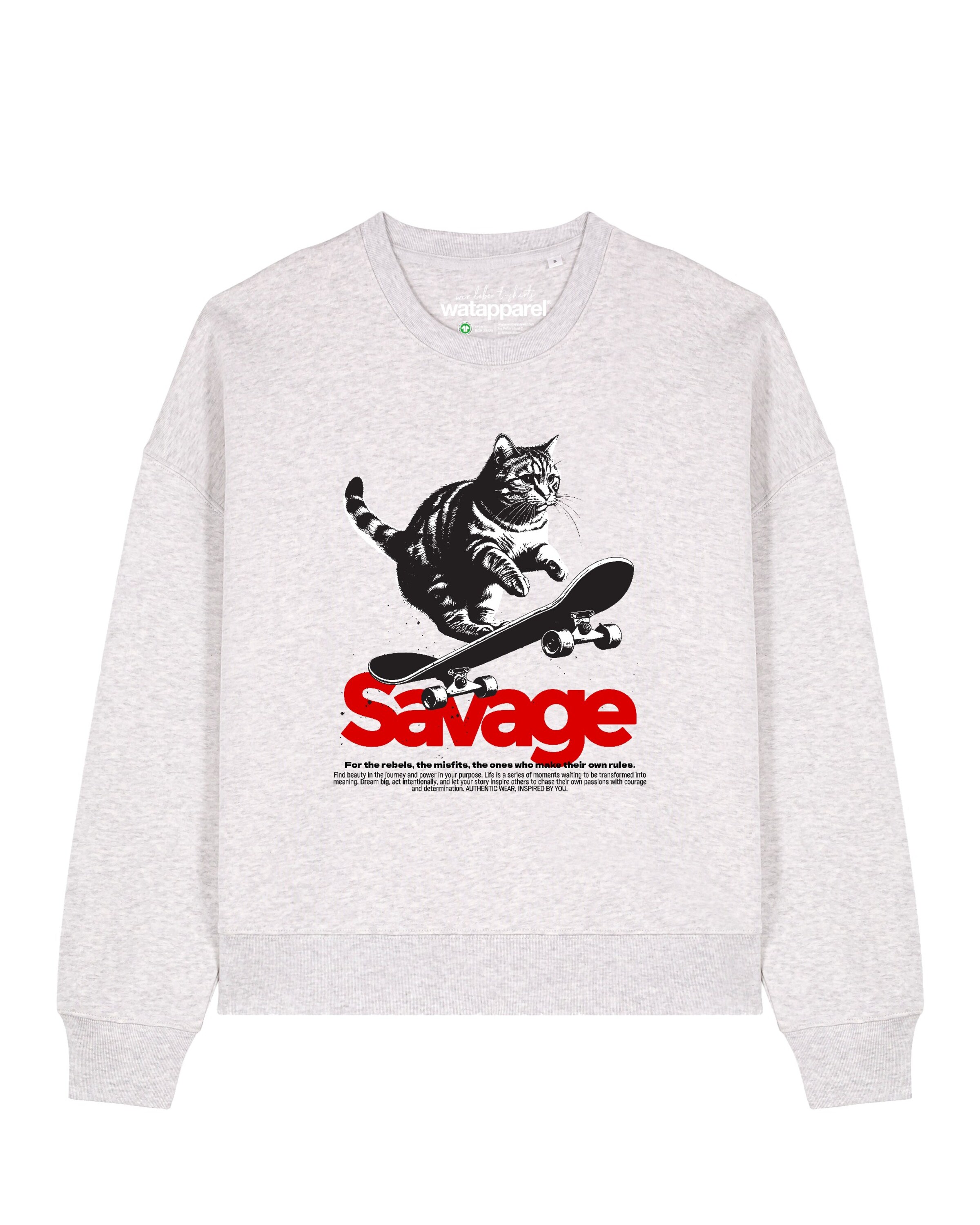 Watapparel Sweatshirt 'Savage Cat ' in Grijs: voorkant