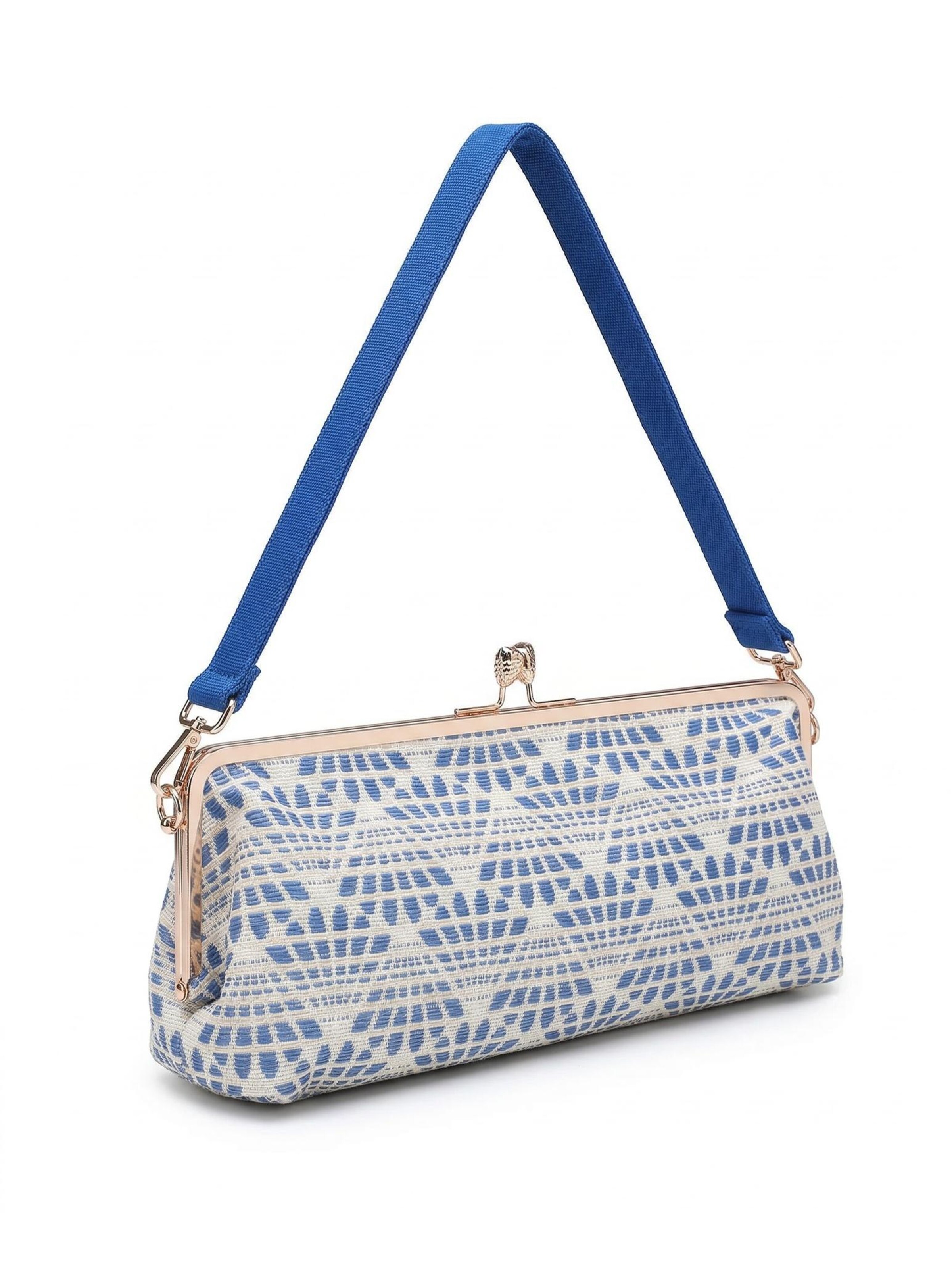 Borsa a mano 'Borsa a mano Kassandra Orlanda Plus - Chiusura fibbia, tessuto jacquard geometrico' di Kassandra in blu