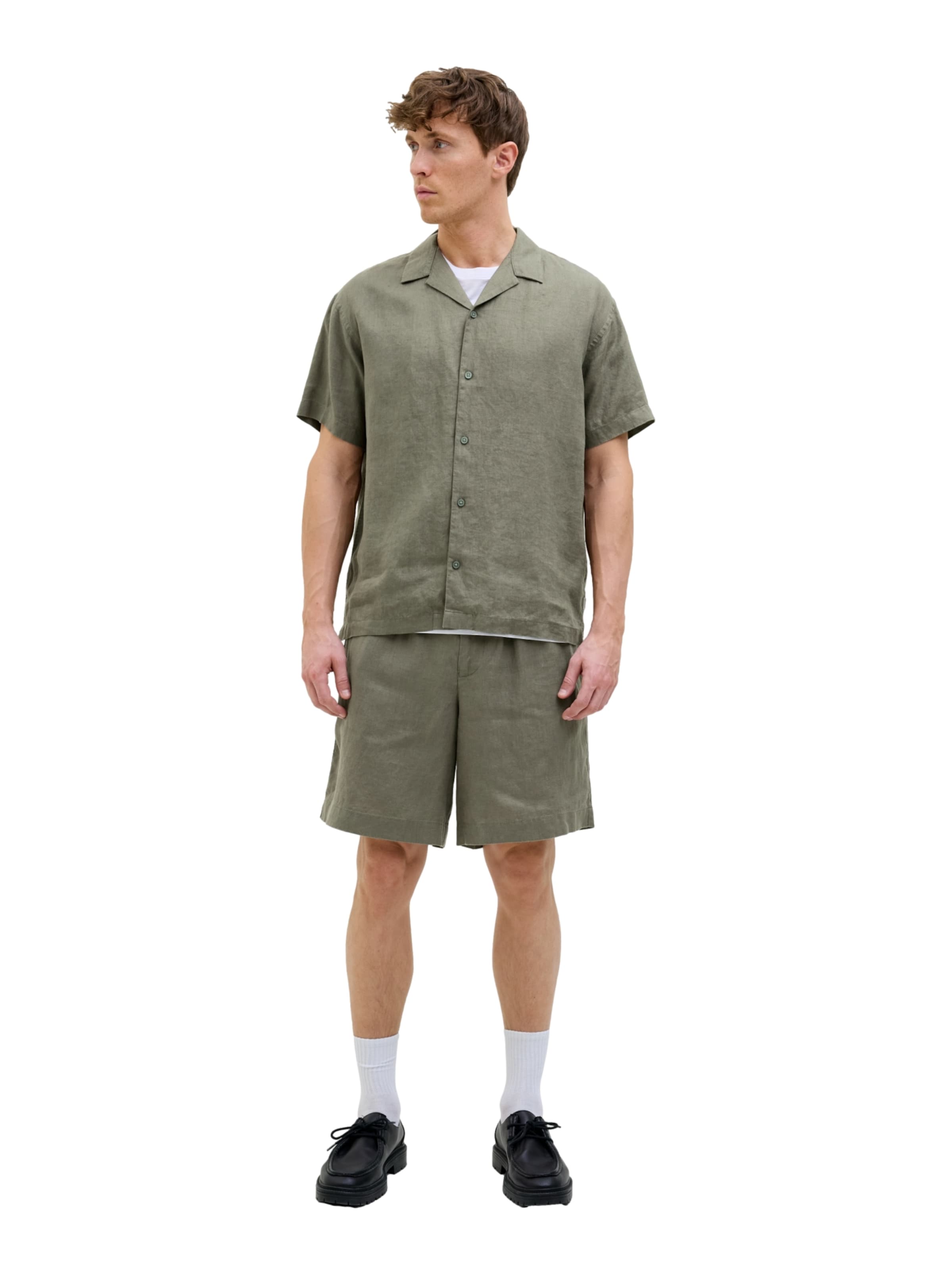 JACK & JONES Wide Leg Lærredsbukser 'Bill' i grå: forside