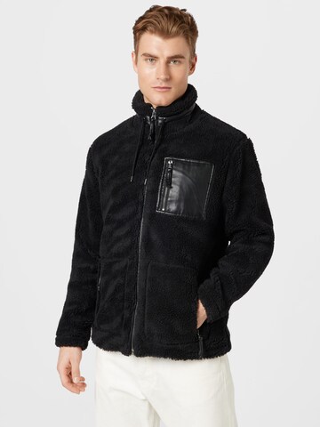 River Island Fleece jacket 'BORG FUNNEL' in Black: front
