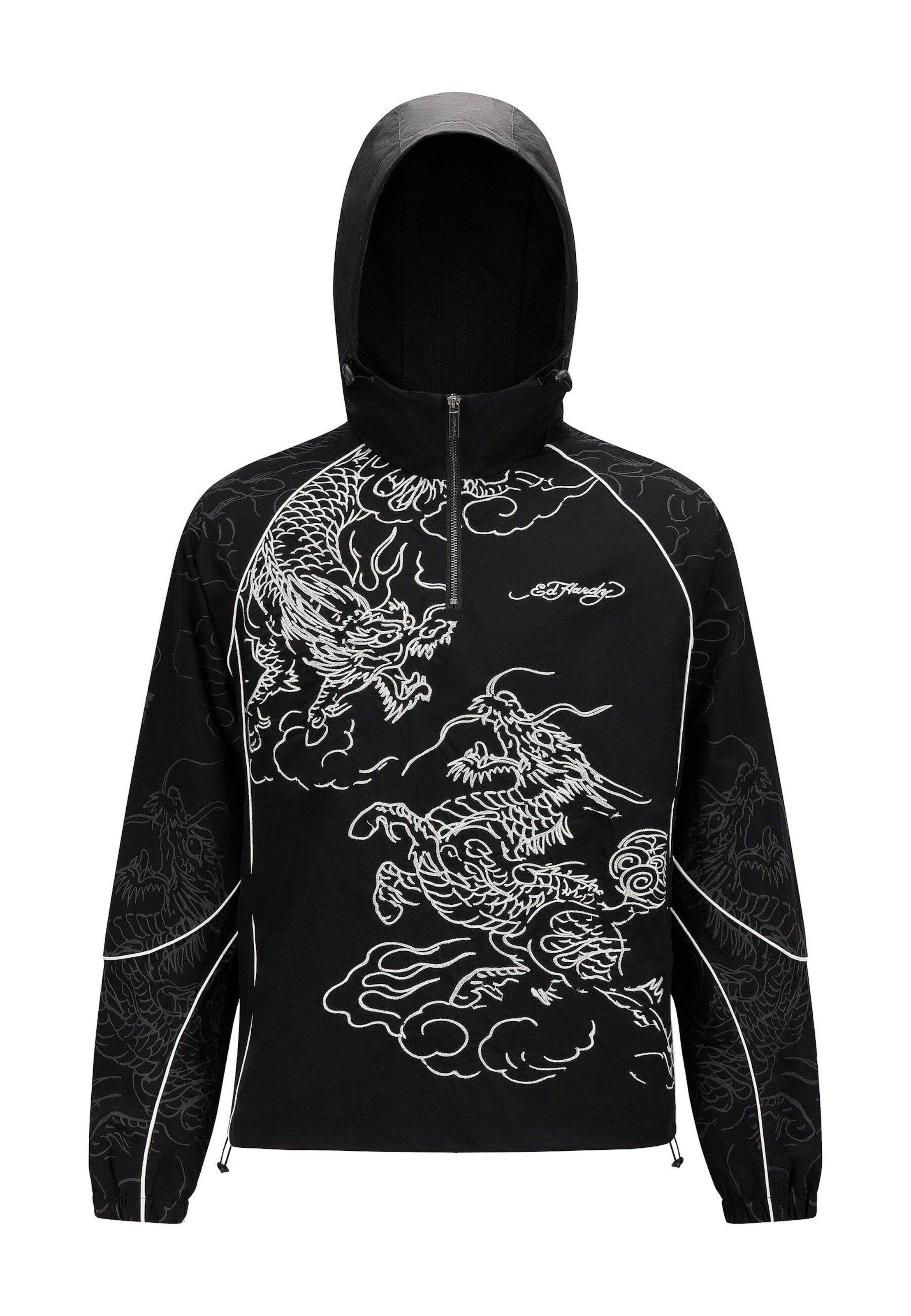 Ed HardyPrijelazna jakna 'Battle Dragon' - crna boja: prednji dio