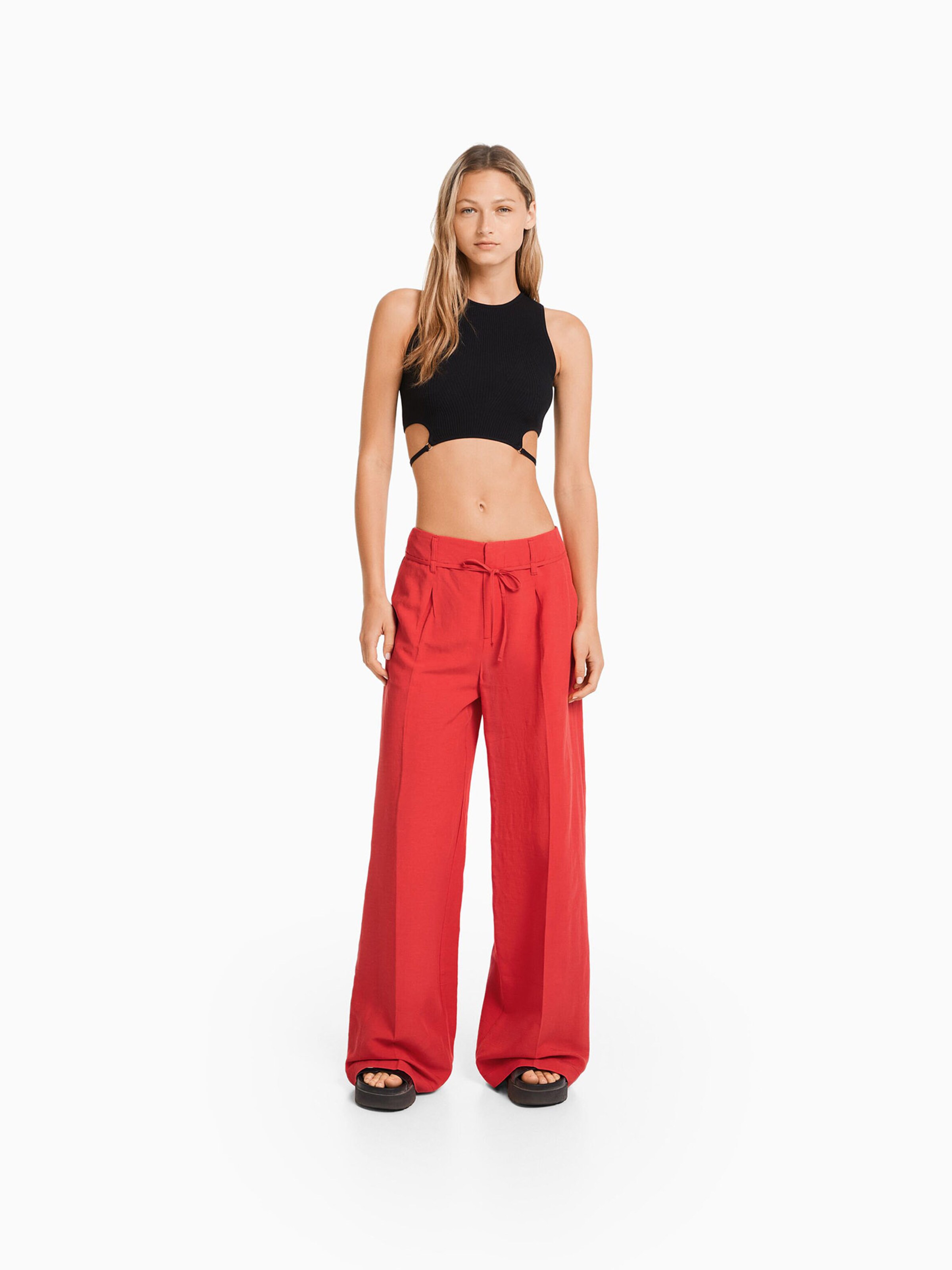 Wide Leg Pantalon a pince Bershka en Rouge ABOUT YOU