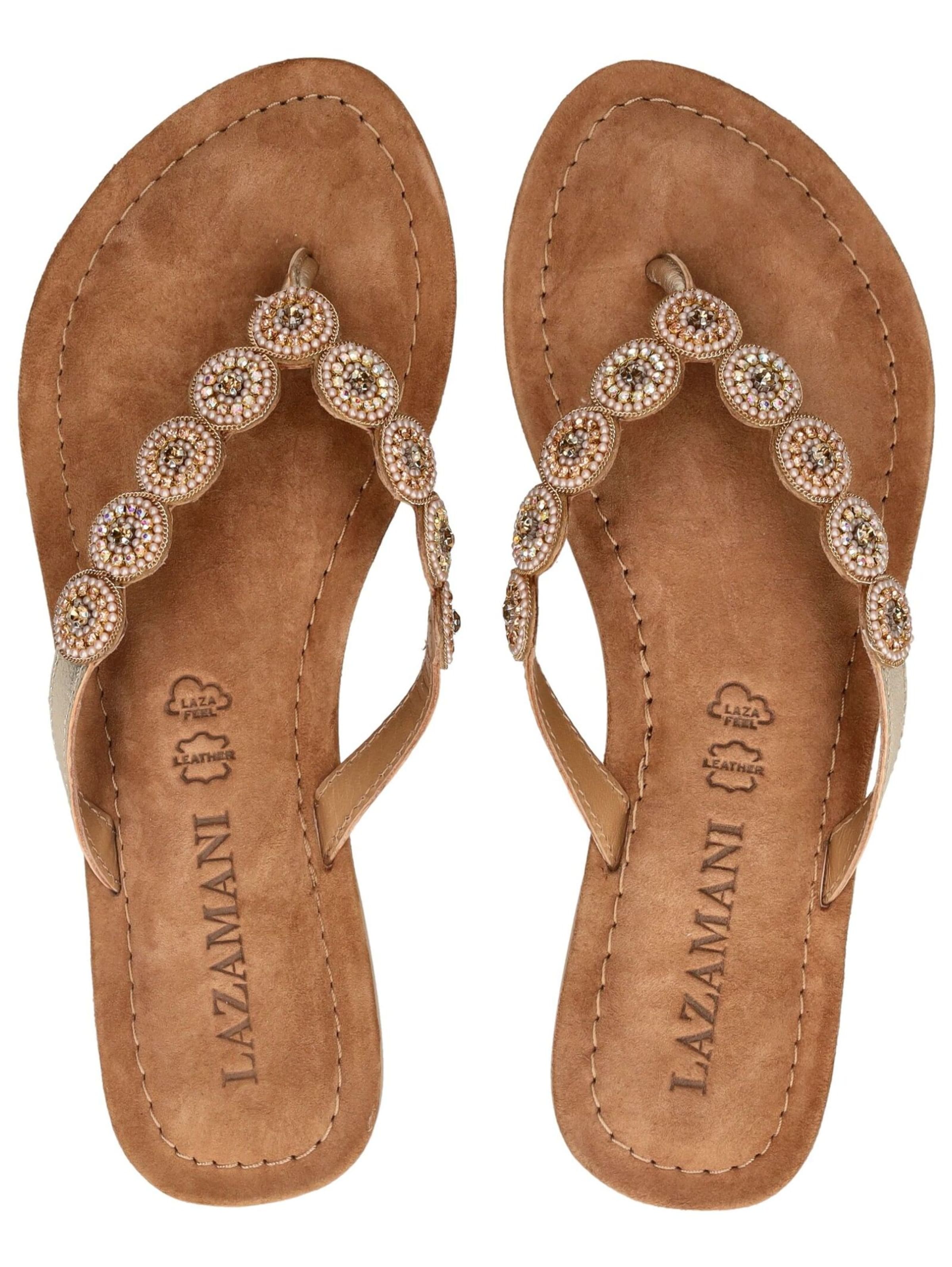 LAZAMANI T-Bar Sandals in Gold