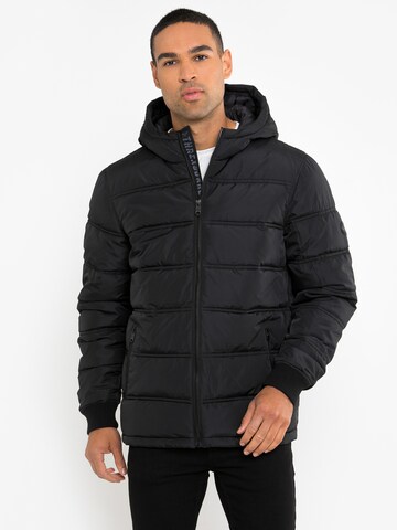 Threadbare Winter Jacket 'Beechwood' in Black: front
