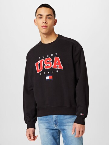 Tommy JeansSweater majica 'USA' - crna boja: prednji dio