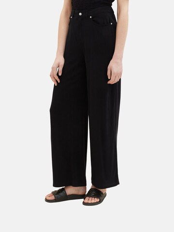 TOM TAILOR DENIM Wide leg Trousers in Black: front