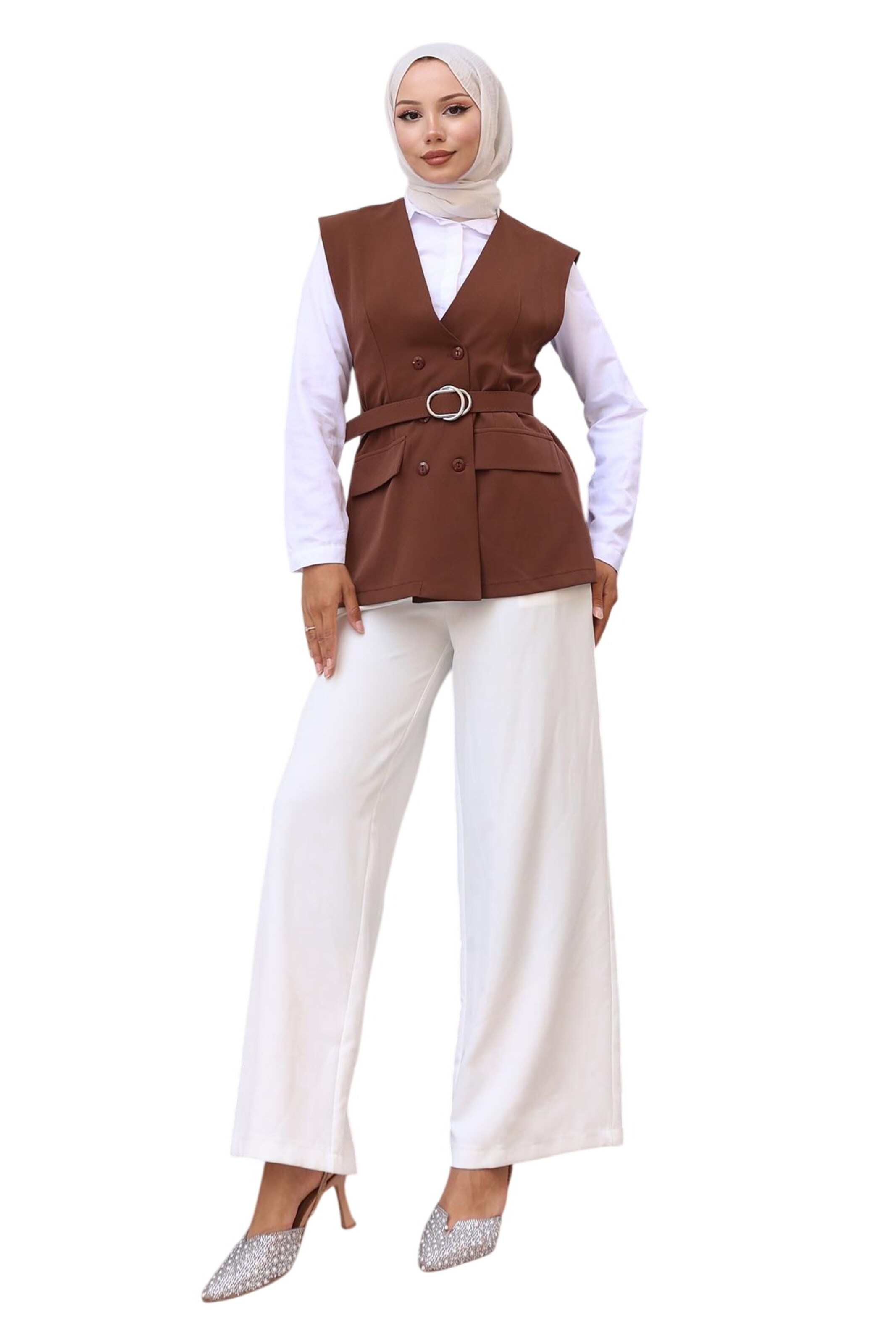 MODAMIHRAM Broekpak in Bruin: voorkant