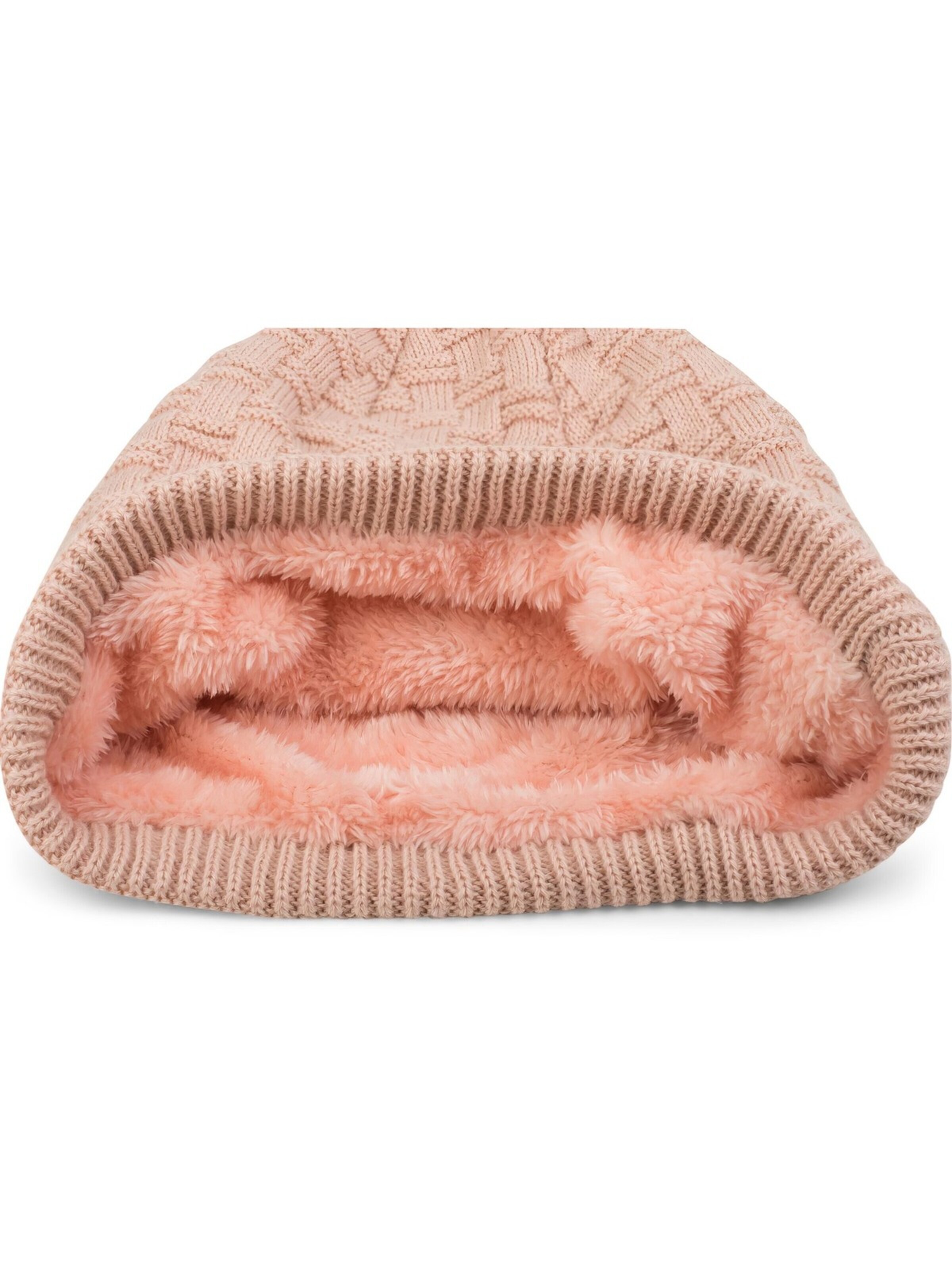 styleBREAKER Beanie 'Feinstrick Beanie mit Flecht Muster und Teddyfleece' in Pink