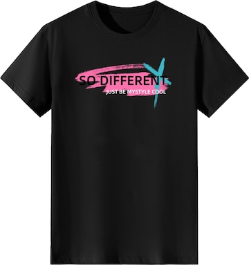 T-shirt 'Women Pink & Cyan Brush Stroke Slogan Print T-Shirt' LapaPlus en noir : devant