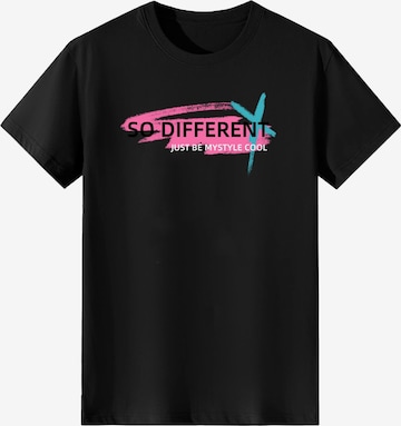 T-shirt 'Women Pink & Cyan Brush Stroke Slogan Print T-Shirt' LapaPlus en noir : devant