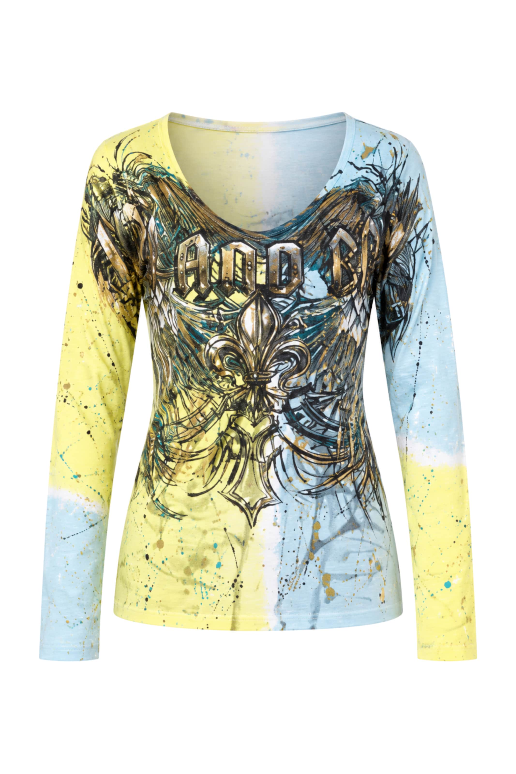 CIPO & BAXX Langarmshirt mit Markenprint in L in hellblau / dunkelblau / gelb / schwarz, Produktansicht