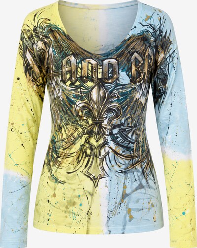 CIPO & BAXX Langarmshirt mit Markenprint in L in hellblau / dunkelblau / gelb / schwarz, Produktansicht