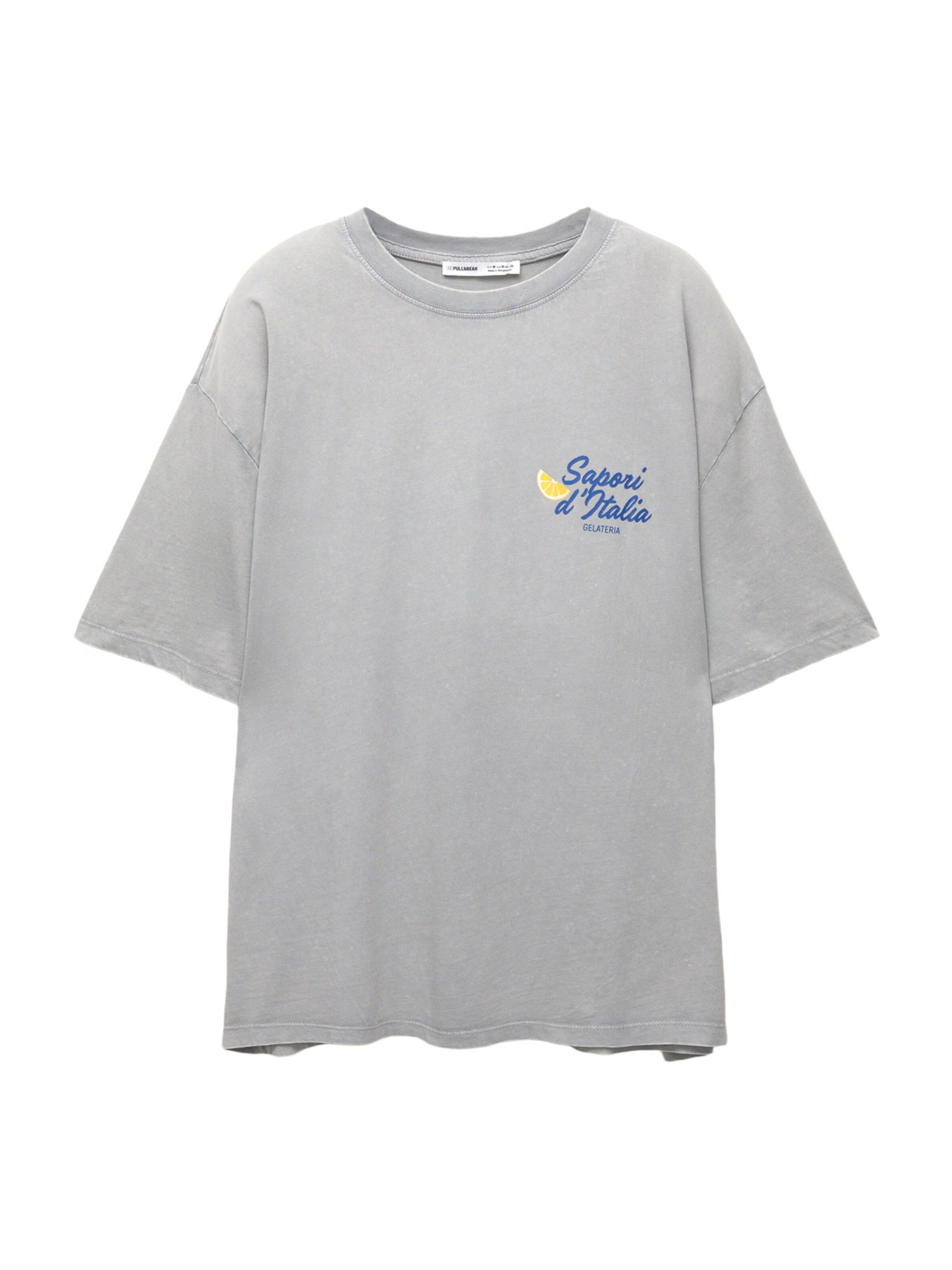 Pull&Bear T-Shirt 'HELADO LIMON' in blau / hellgrau / dunkelorange / weiß, Produktansicht