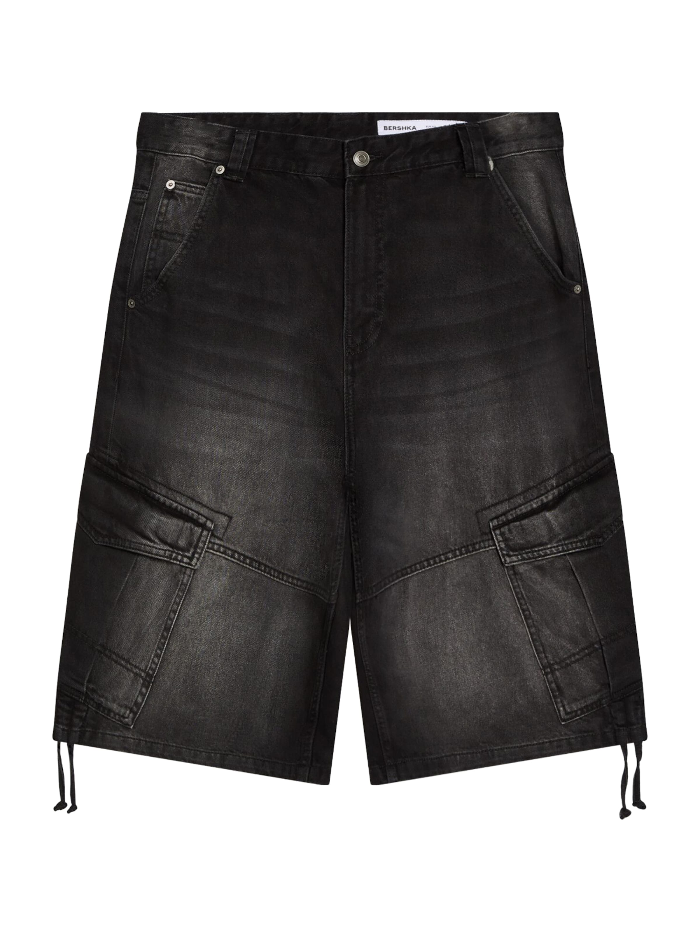 Bershka Baggy Cargo jeans in Black: front