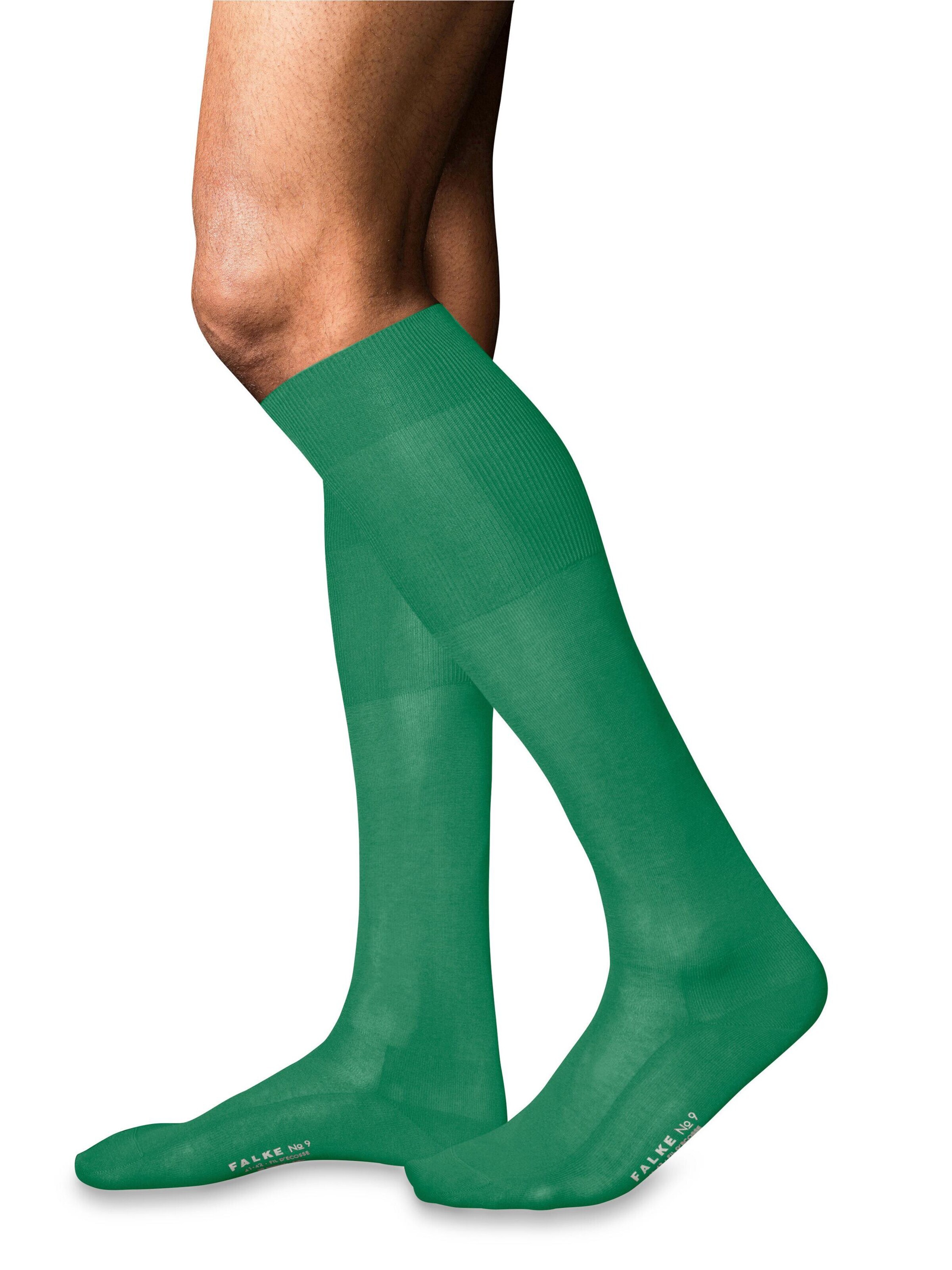 FALKE Knee High Socks 'No. 9 Pure Fil d´Écosse' in Green: front