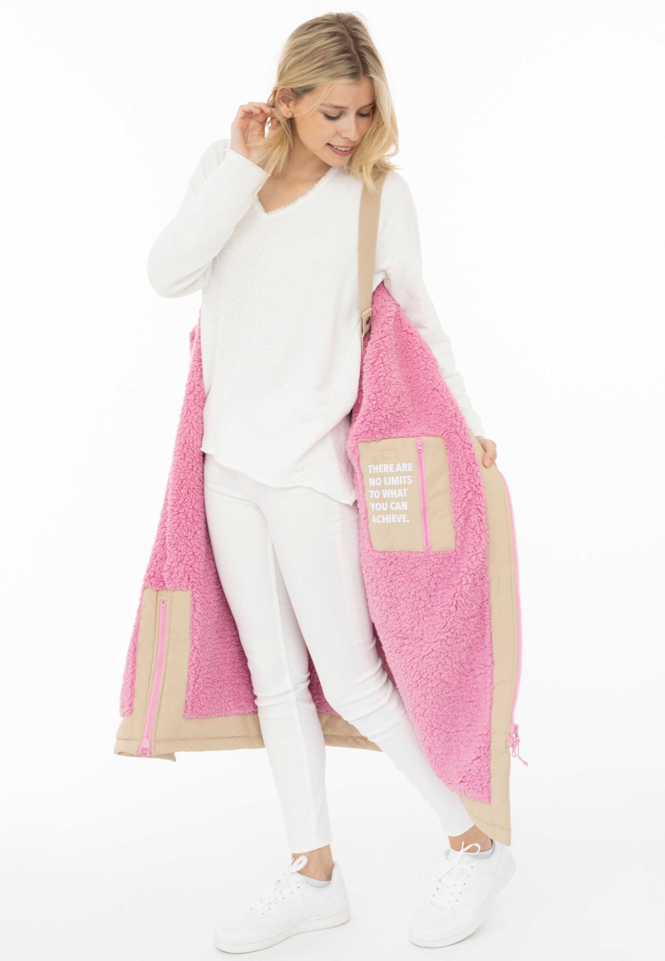 Zwillingsherz Wintermantel in Beige: zijkant