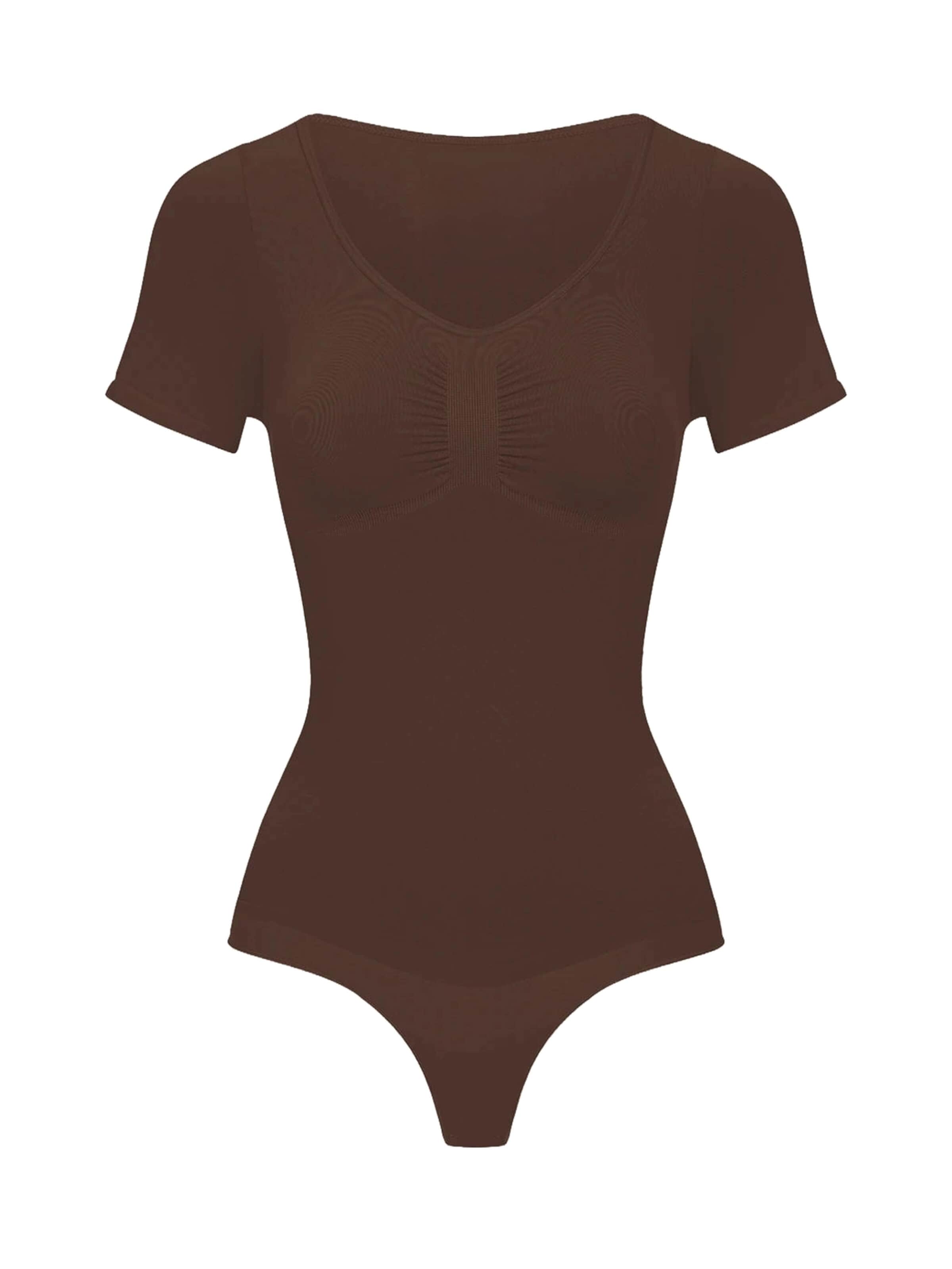 cfab Shapingbody 'T-Shirt Bodysuit Sculpting Shapewear mit String' in Bruin: voorkant