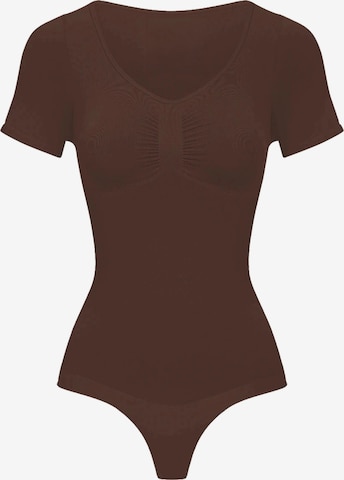 cfab Shapingbody 'T-Shirt Bodysuit Sculpting Shapewear mit String' in Bruin: voorkant
