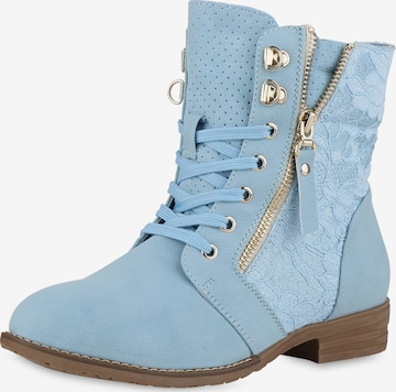 Van Hill Schnürstiefelette ' Paisley ' in Blau: Vorderseite