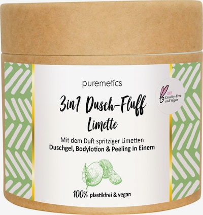 puremetics Duschgel & Bodylotion & Körperpeeling 'Limette No10 3in1 Dusch-Fluff' in weiß, Produktansicht