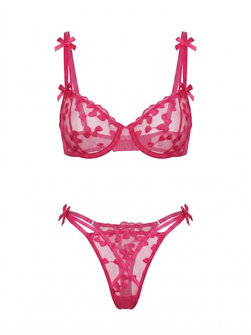 L.BEV Balconette Wäsche-Sets 'Amore Rosa'‌‌‌‌‌‌‌‌‌‌ in Pink: Vorderseite