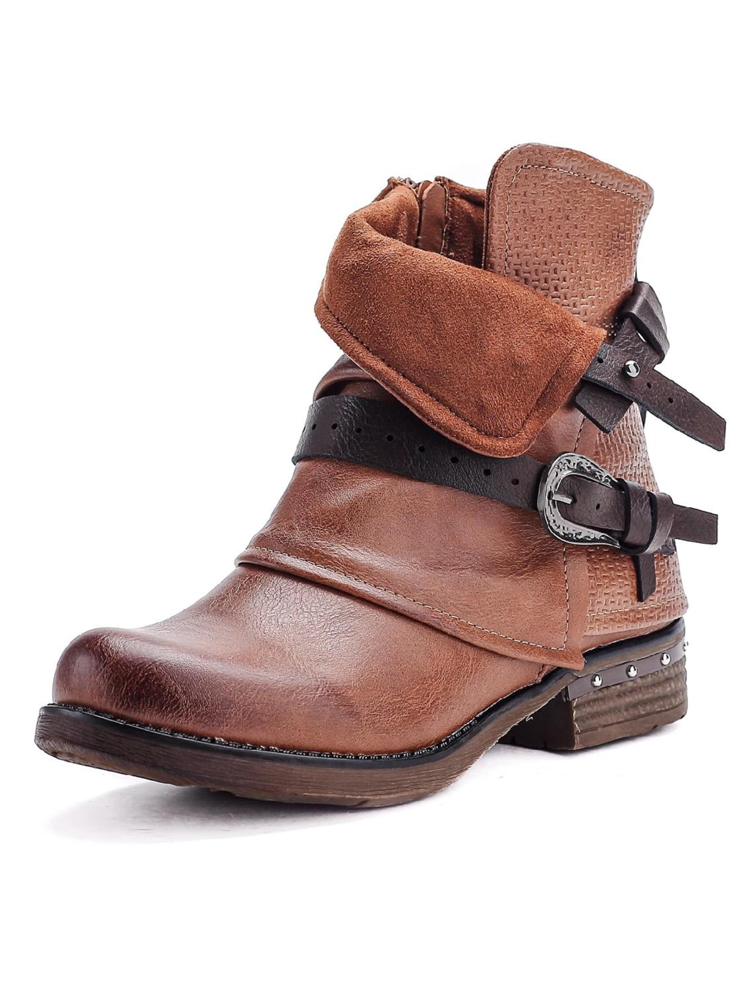 Pogolino Stiefel 'Damen Stiefeletten Nieten Boots Biker ST140'‌‌‌‌ in Beige: Vorderseite