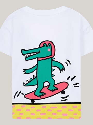 SATURNDAY Shirt 'Krokodil auf Skateboard' in Weiß