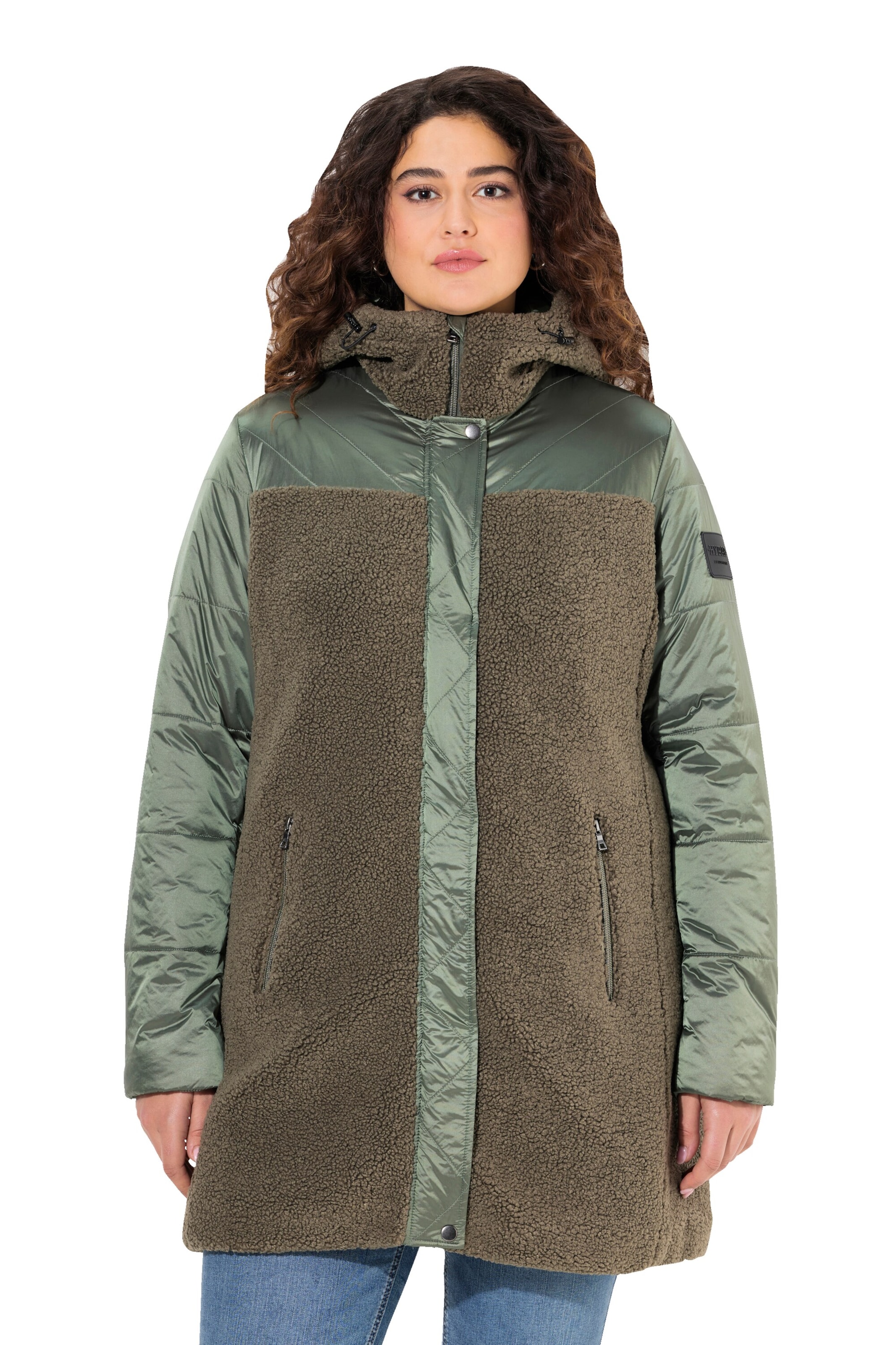 Ulla Popken Between-Seasons Coat in Green: front
