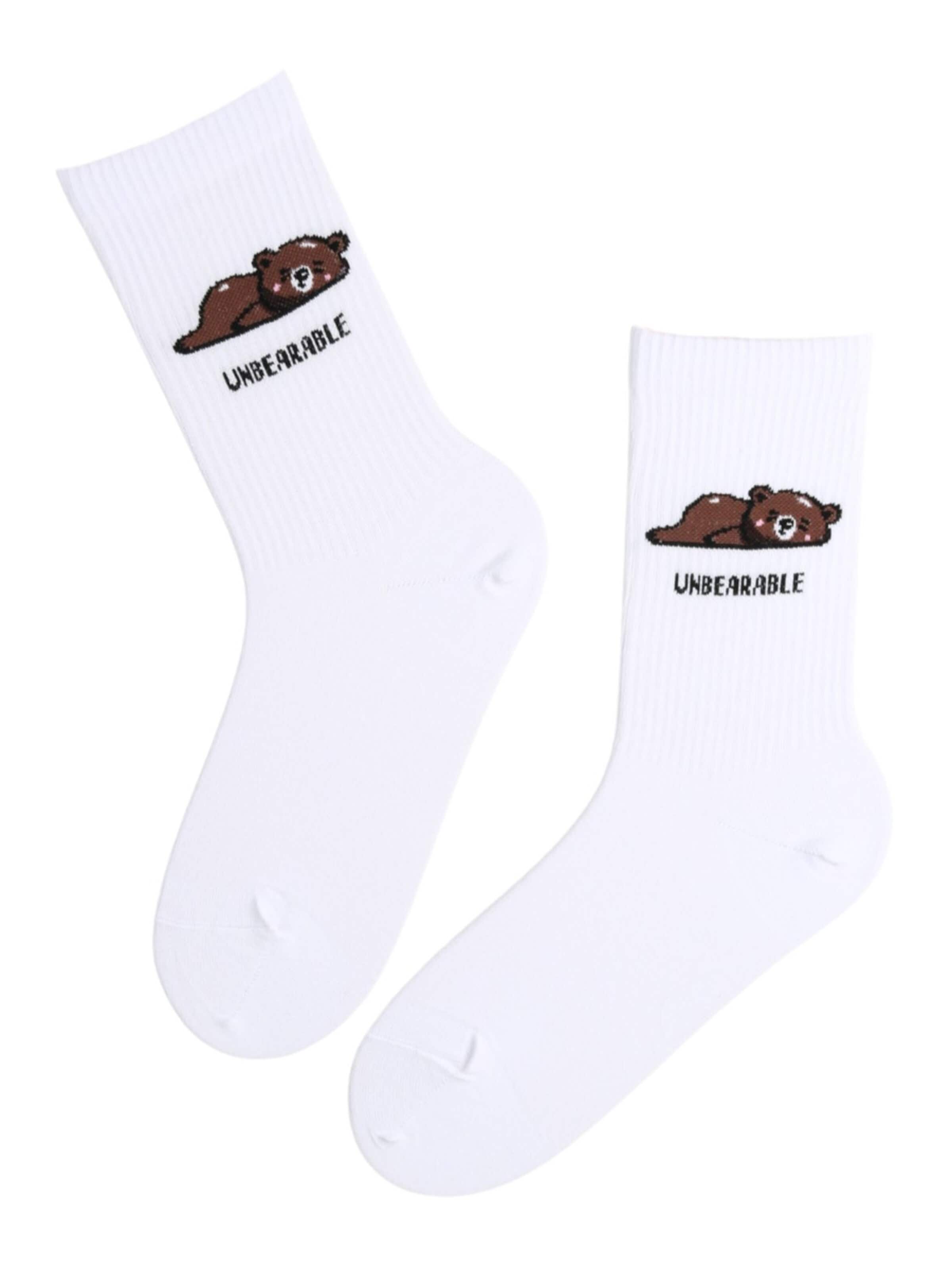 Sokisahtel Sokken 'UNBEARABLE cotton socks with bears' in Wit: voorkant