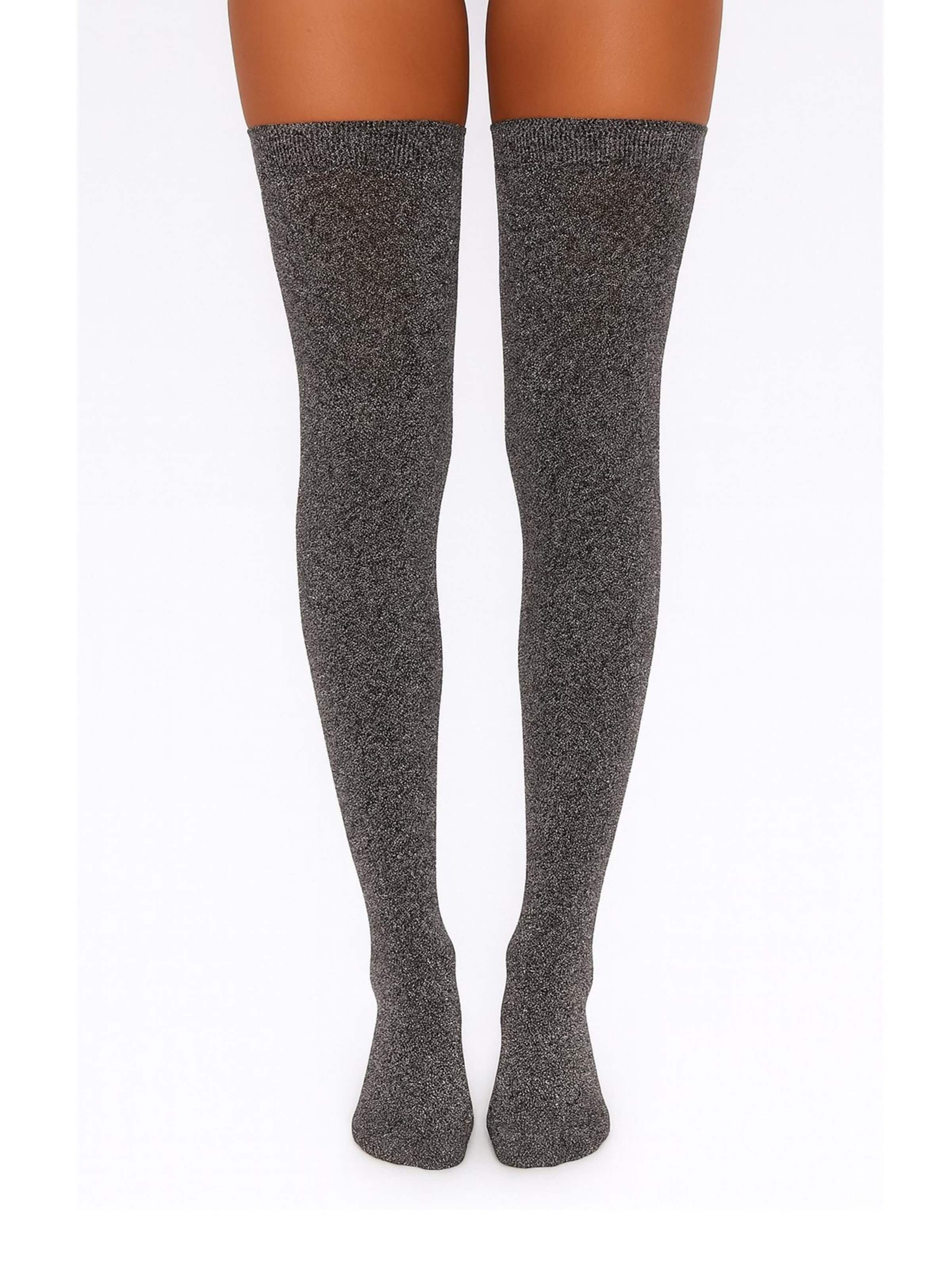 Lycille Over the Knee Socks 'LUREX' in Silver: front