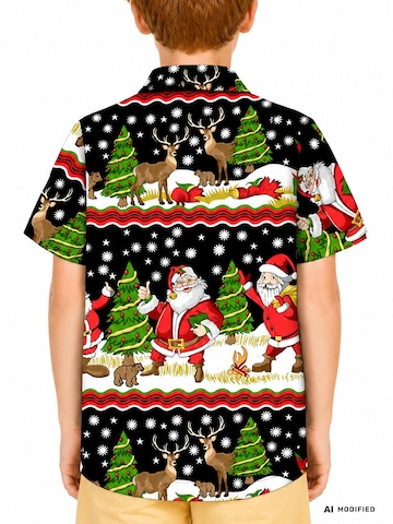 King Kameha Regular fit Button up shirt 'Christmas Border Print' in Black