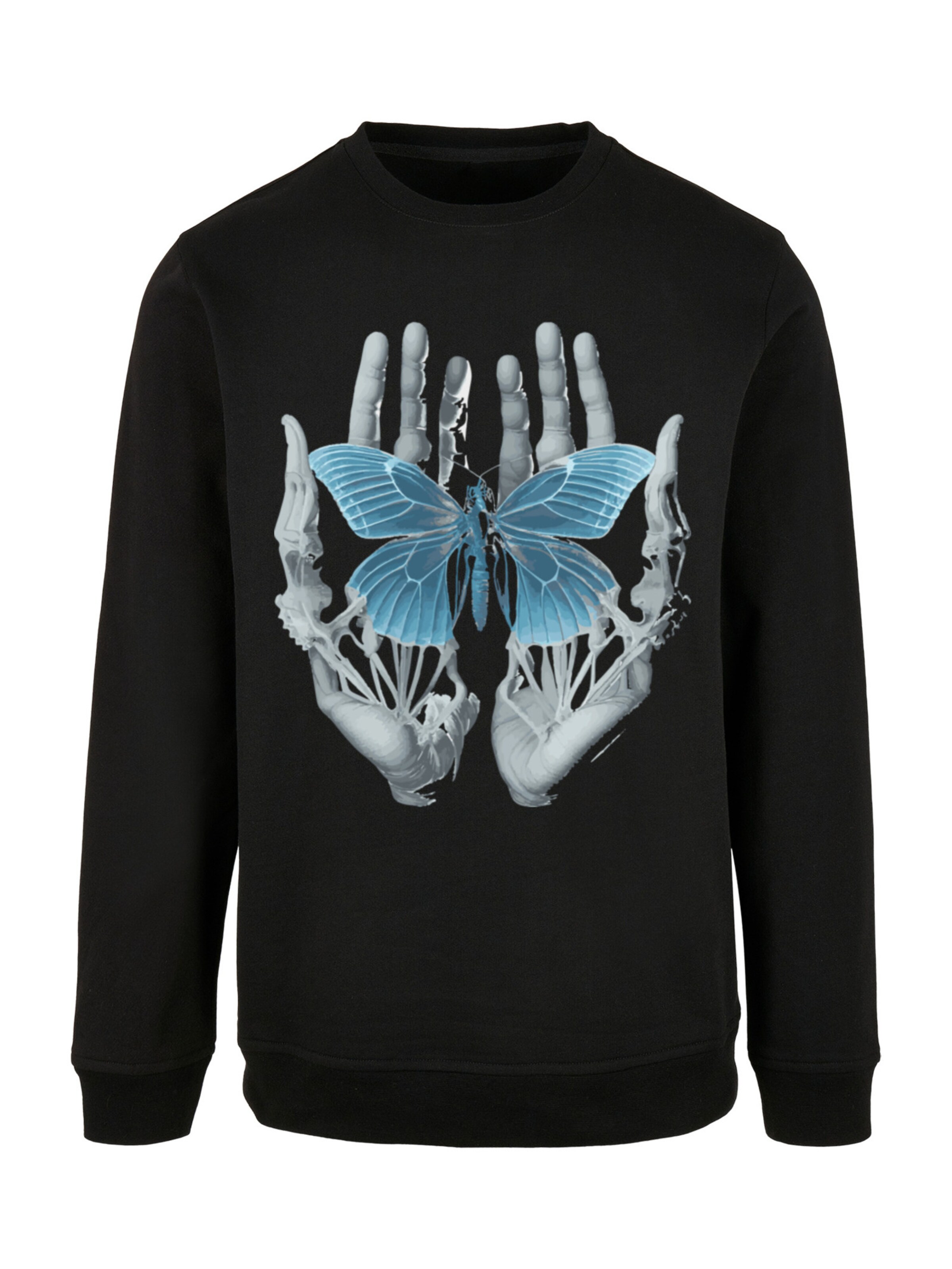 Sweat-shirt 'Skelett Hände Schmetterling' F4NT4STIC en noir : devant