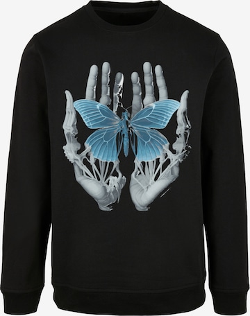 F4NT4STIC Sweatshirt 'Skelett Hände Schmetterling' in Zwart: voorkant