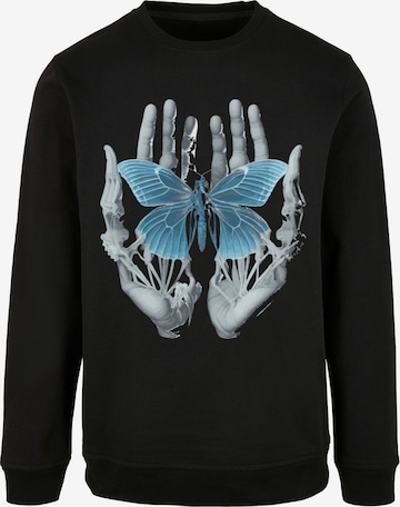 F4NT4STIC Sweatshirt 'Skelett Hände Schmetterling' in Black: front