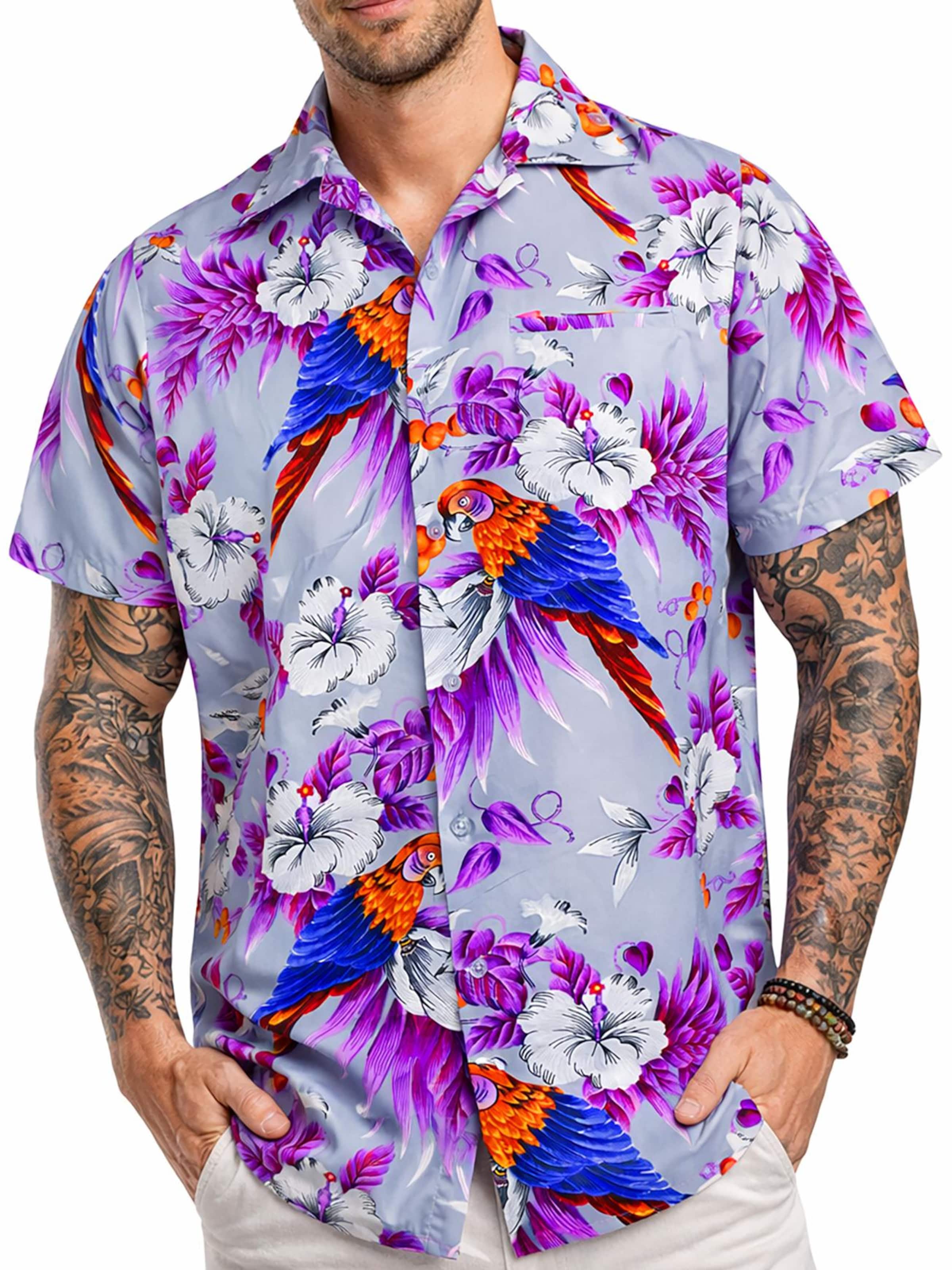 King Kameha Shirt 'Cherryparrot'‌‌‌‌‌‌‌‌ in Grau: Vorderseite