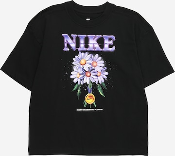 juoda Nike Sportswear Marškinėliai 'FLOWERS': priekis