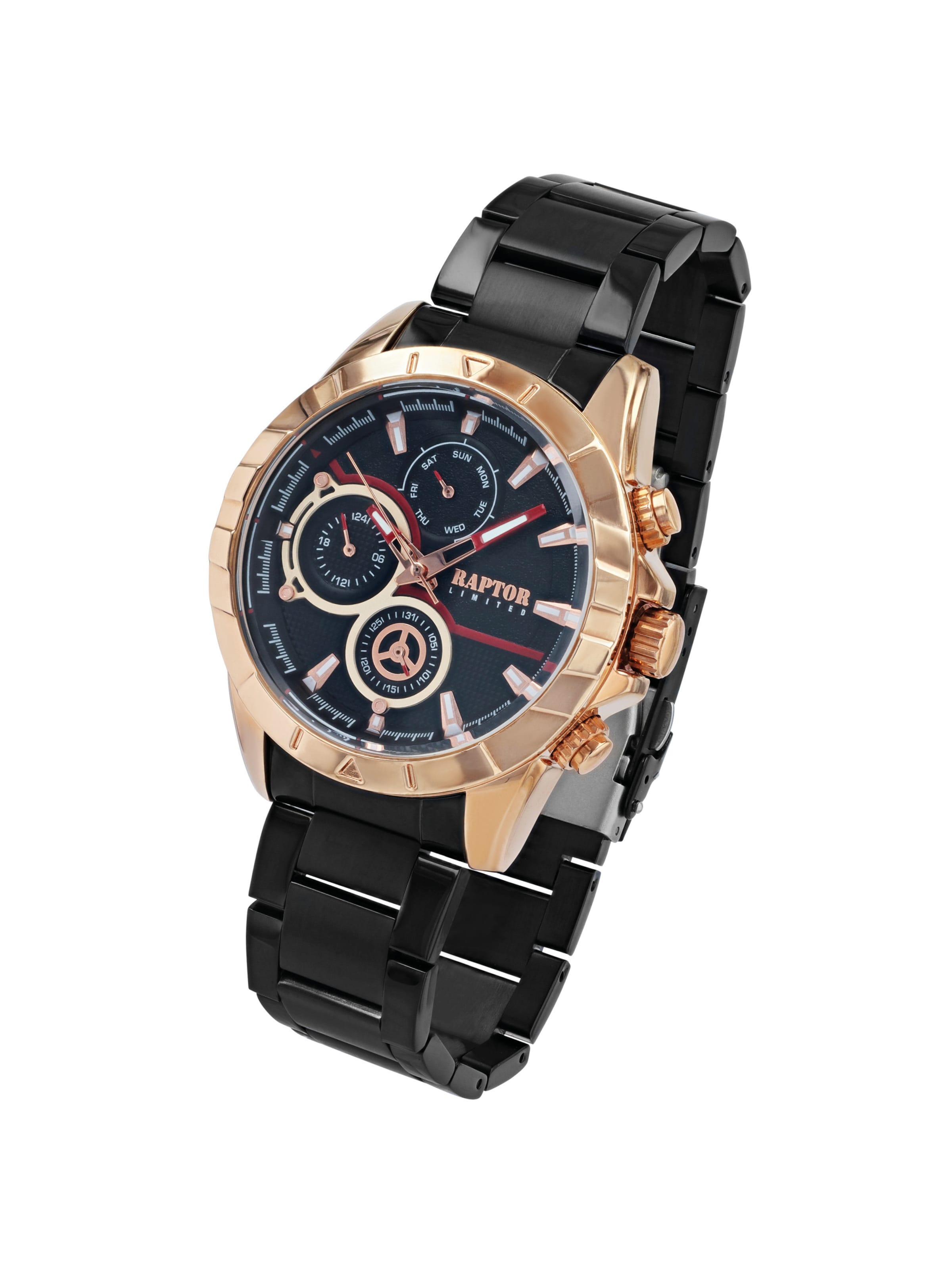 Raptor Analog Watch 'Yasser, Datumsanzeige' in Black: front