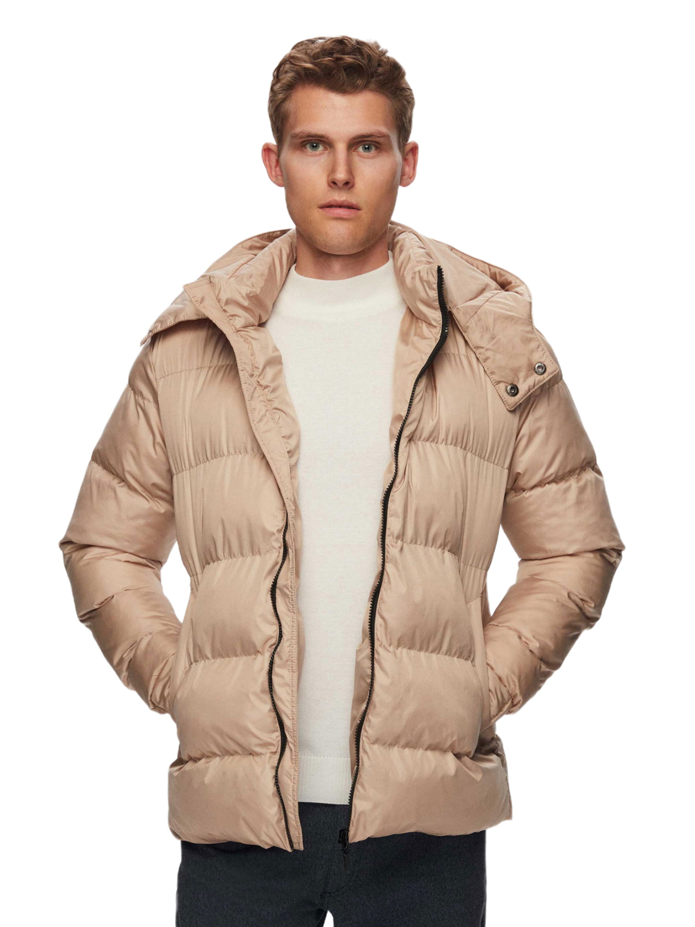 D’S Damat Winterjas in Beige: voorkant