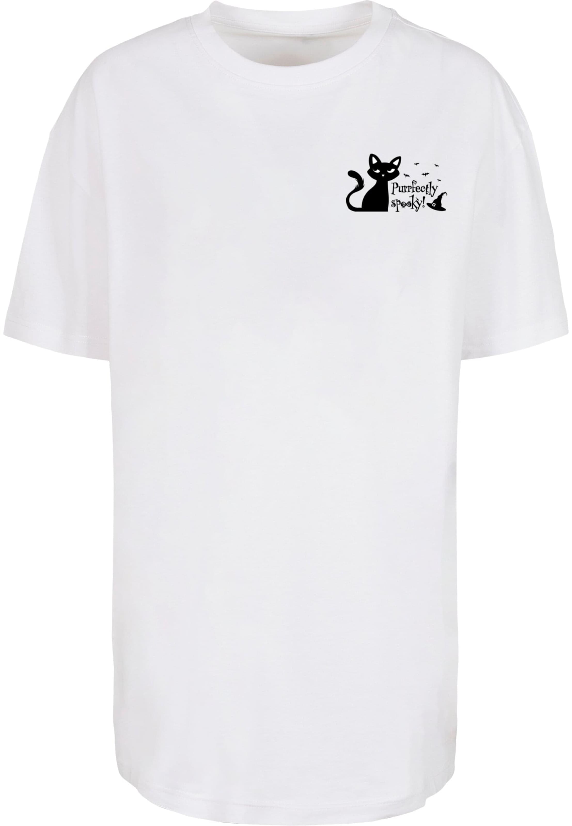 Merchcode Oversized shirt 'Halloween - Purrfectly Spooky' in White: front