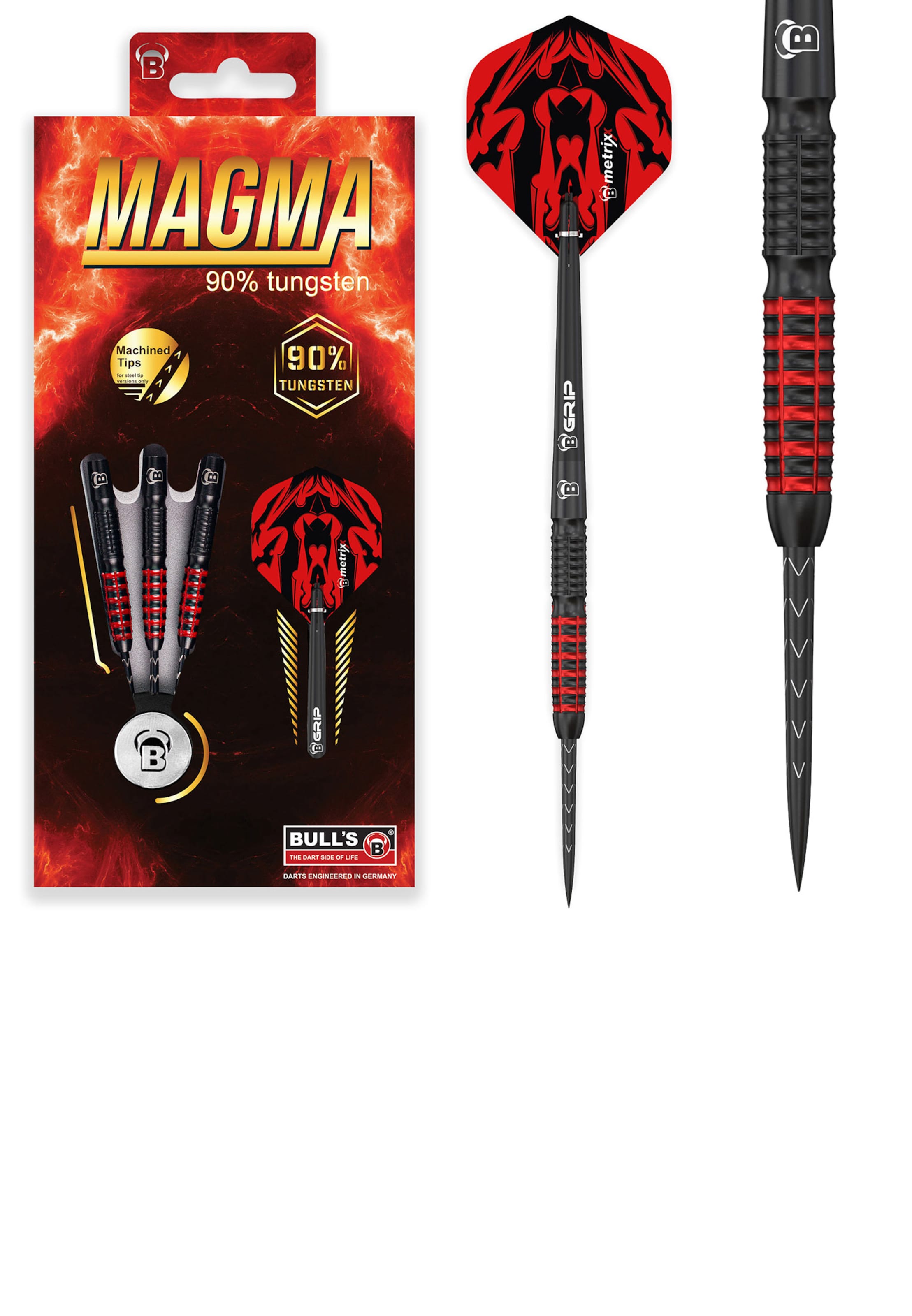 BULL'S Steeldarts ' Magma Dartpfeile 90% Tungsten Darts-Set Profi ' in Rot: Vorderseite