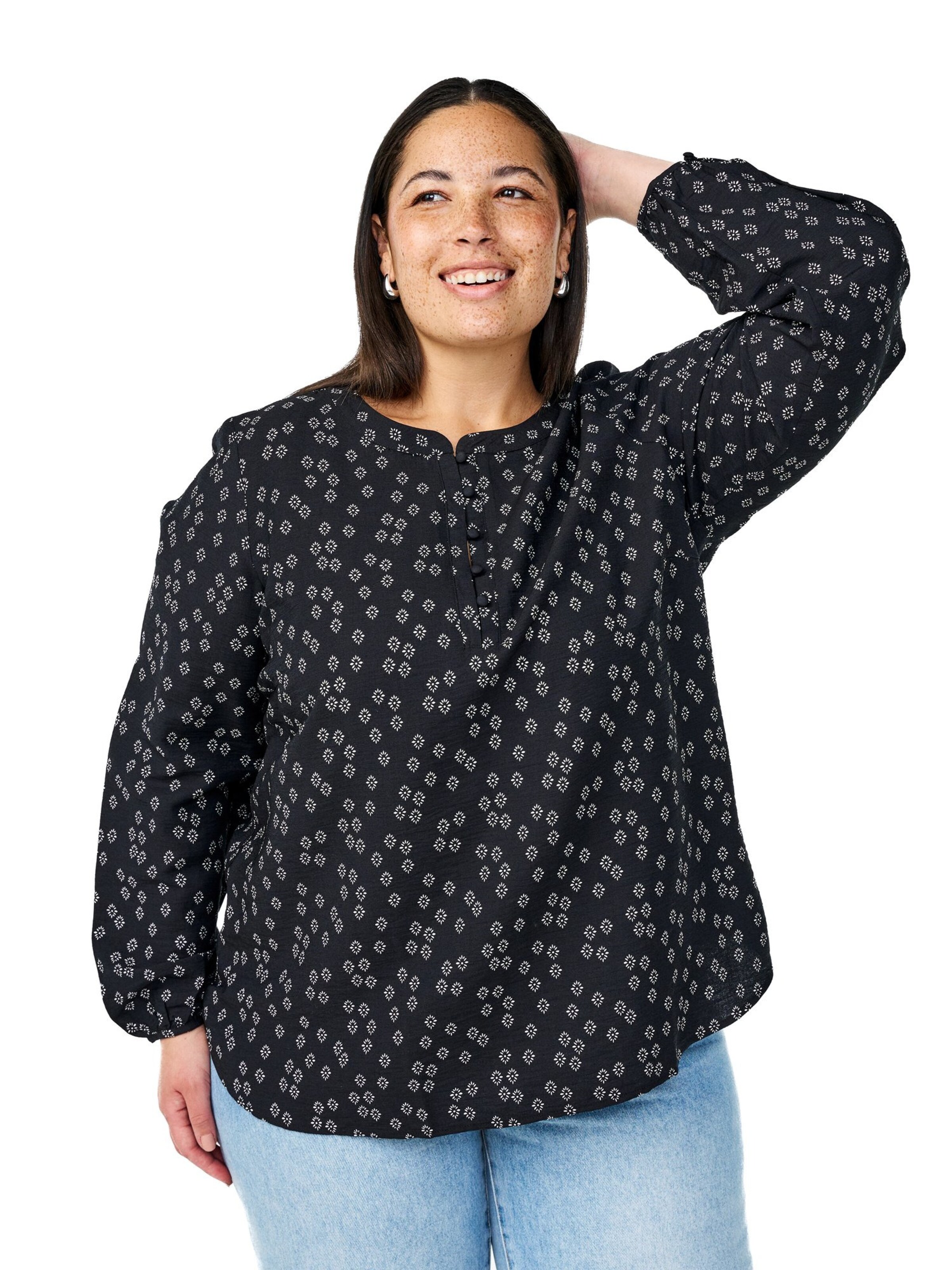 Zizzi Bluse 'Caava' i sort: forside