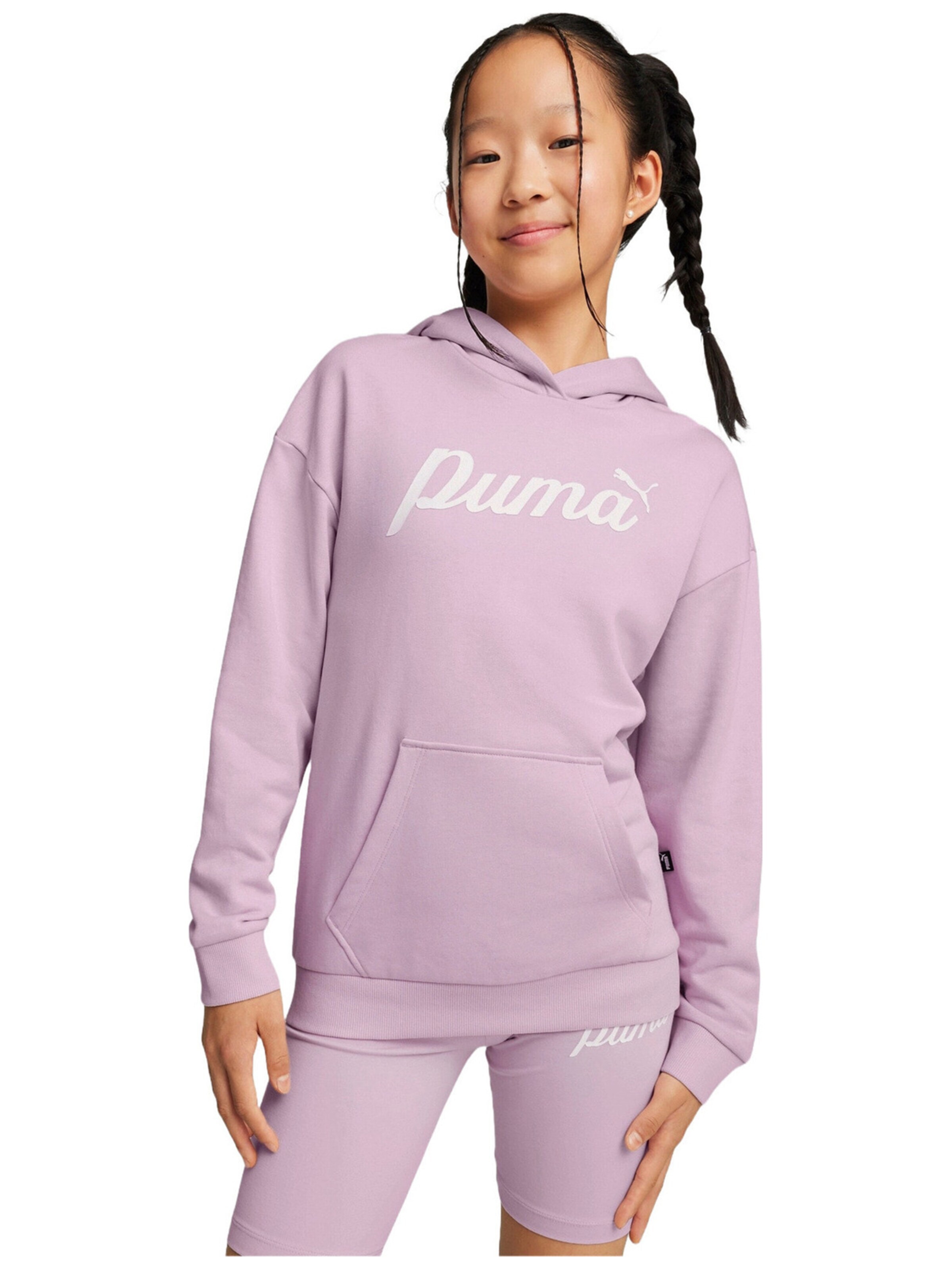 Giacca di felpa 'Puma Ess Script Hoodie Tr G' di PUMA in lilla: frontale