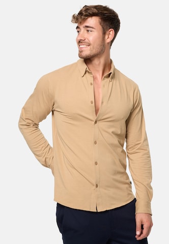 INDICODE JEANS Regular fit Button Up Shirt 'Theo' in Beige: front