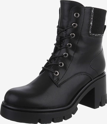 Ital-Design Schnürstiefelette in Schwarz: Vorderseite